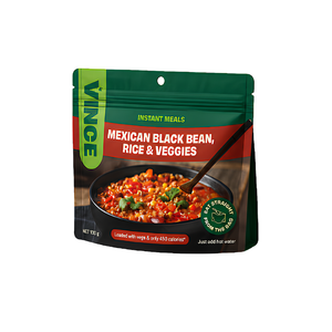 Vinge Mexican Black Bean, Rice & Veggies instant meal packaging on a white background