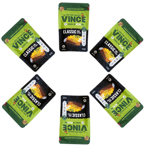 A package of Vince Classic, featuring a green and black pouch with a photo of cottage pie